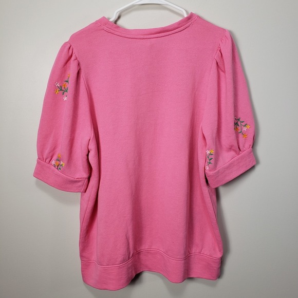 NWT Crown & Ivy Pink Floral Embroidered  Short Sleeve Knit Top Sz XL - Picture 2 of 9